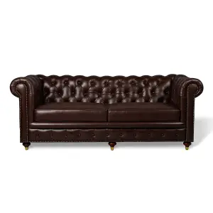 Chesterfield Genuine Leather Three Seater Sofa Cognac